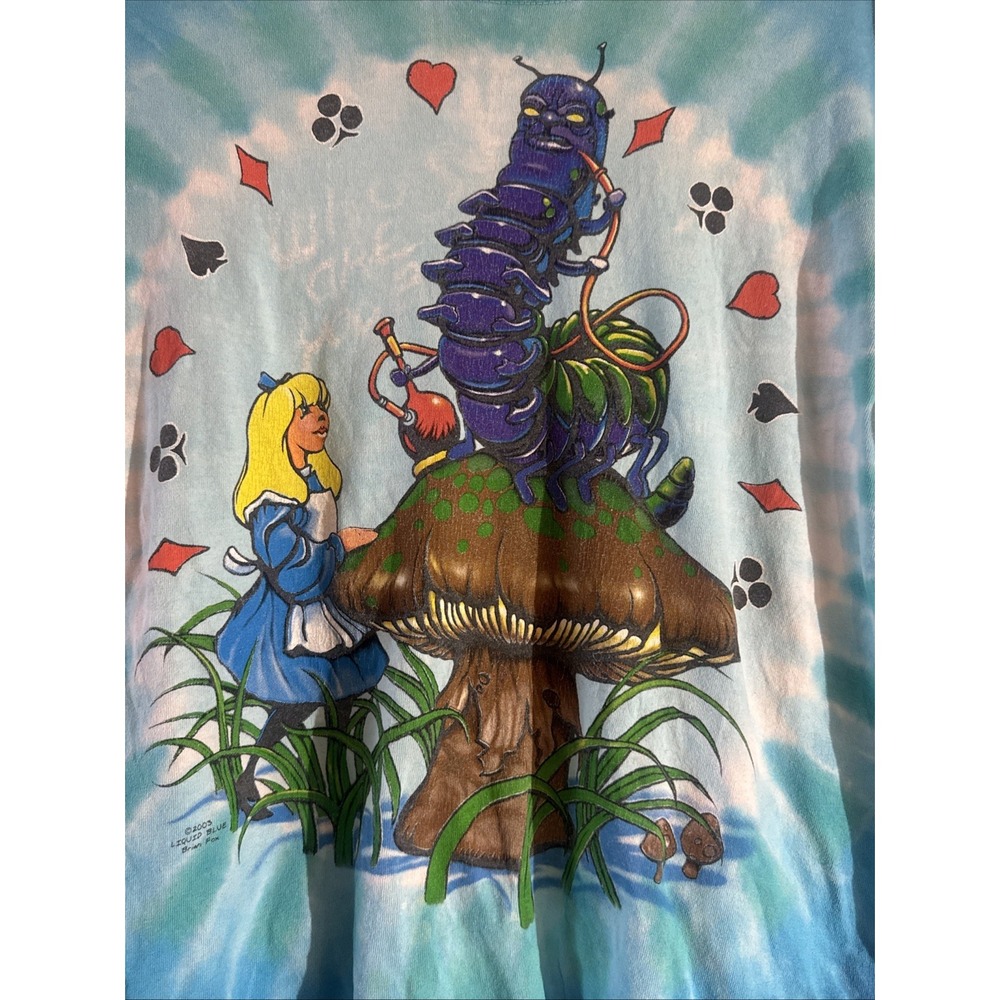 Vtg 2003 Liquid Blue Alice In Wonderland Tie Dye Shirt Brian Fox Caterpillar M - Picture 2 of 16